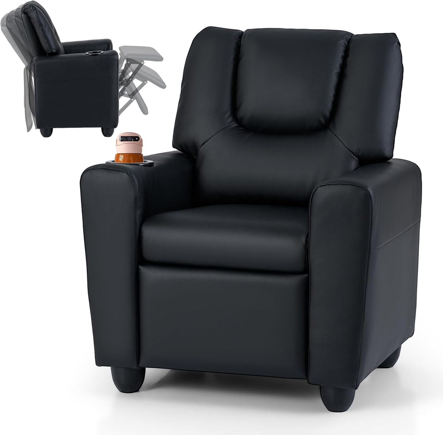 Kids Recliner with Cup Holder PU Leather Kids Reclining Chair