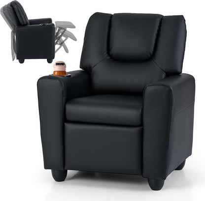Kids Recliner with Cup Holder PU Leather Kids Reclining Chair