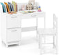 Kid's Study Desk and Chair Set with Deep Drawer and Enclosed Cabinets