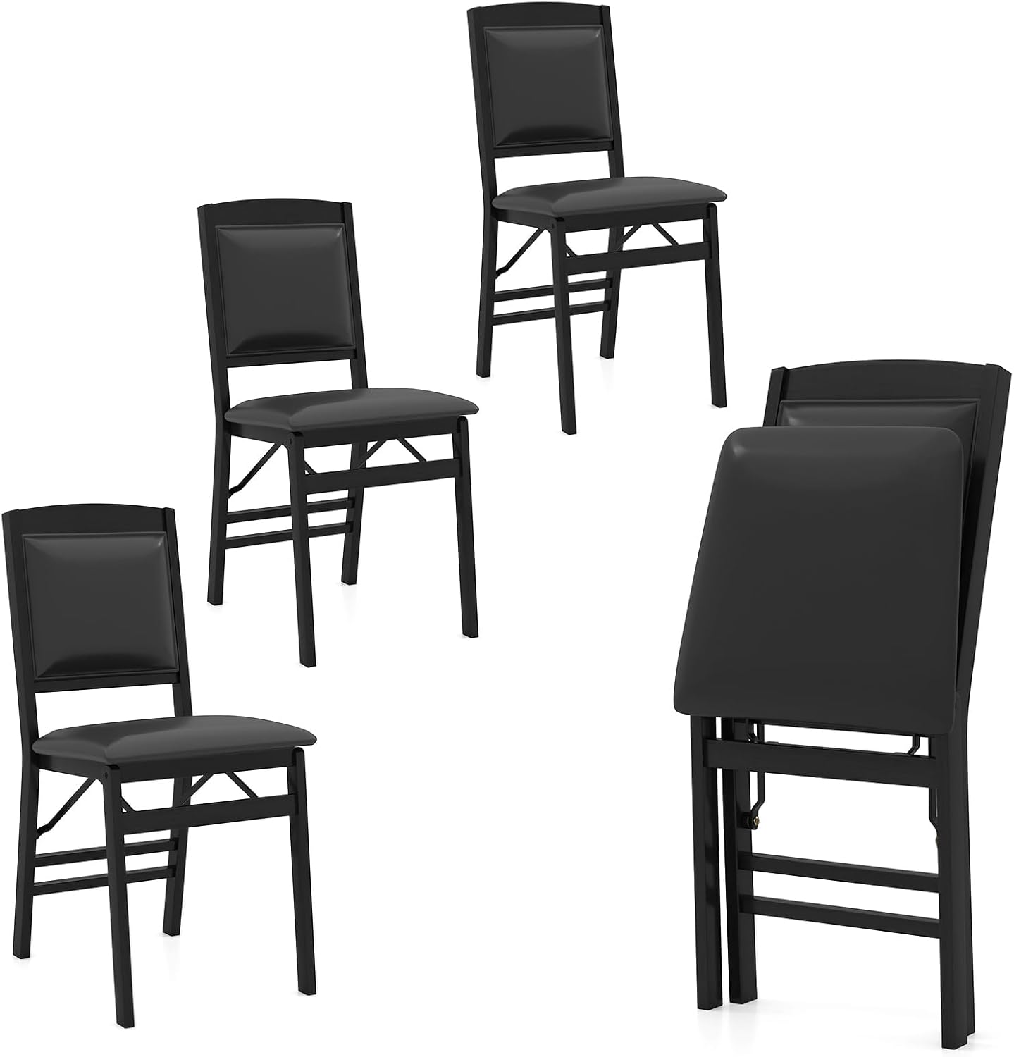 GiantexUK Folding Dining Chairs Set of 2/4, Upholstered Kitchen Chairs with Rubber Wood Legs