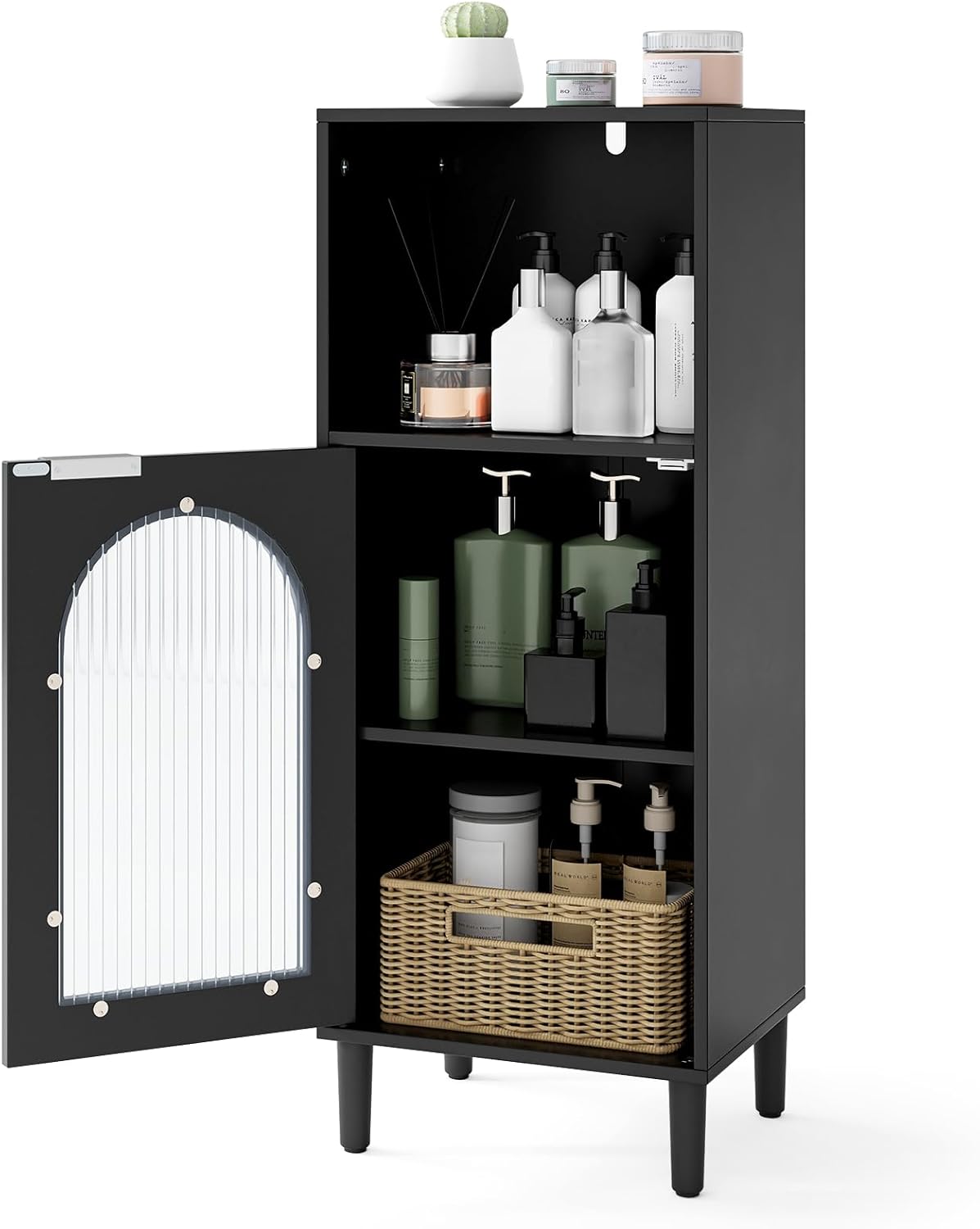 Bathroom Floor Cabinet, Freestanding Storage Cupboard with Tempered Glass Door