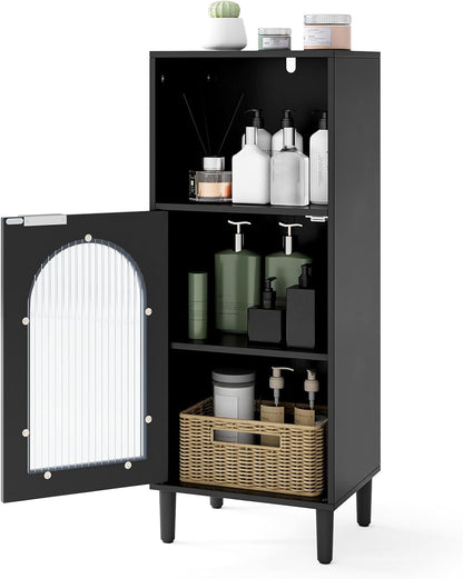 Bathroom Floor Cabinet, Freestanding Storage Cupboard with Tempered Glass Door