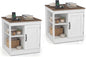 Farmhouse Nightstand with Charging Station Bedside Table with Adjustable Shelf