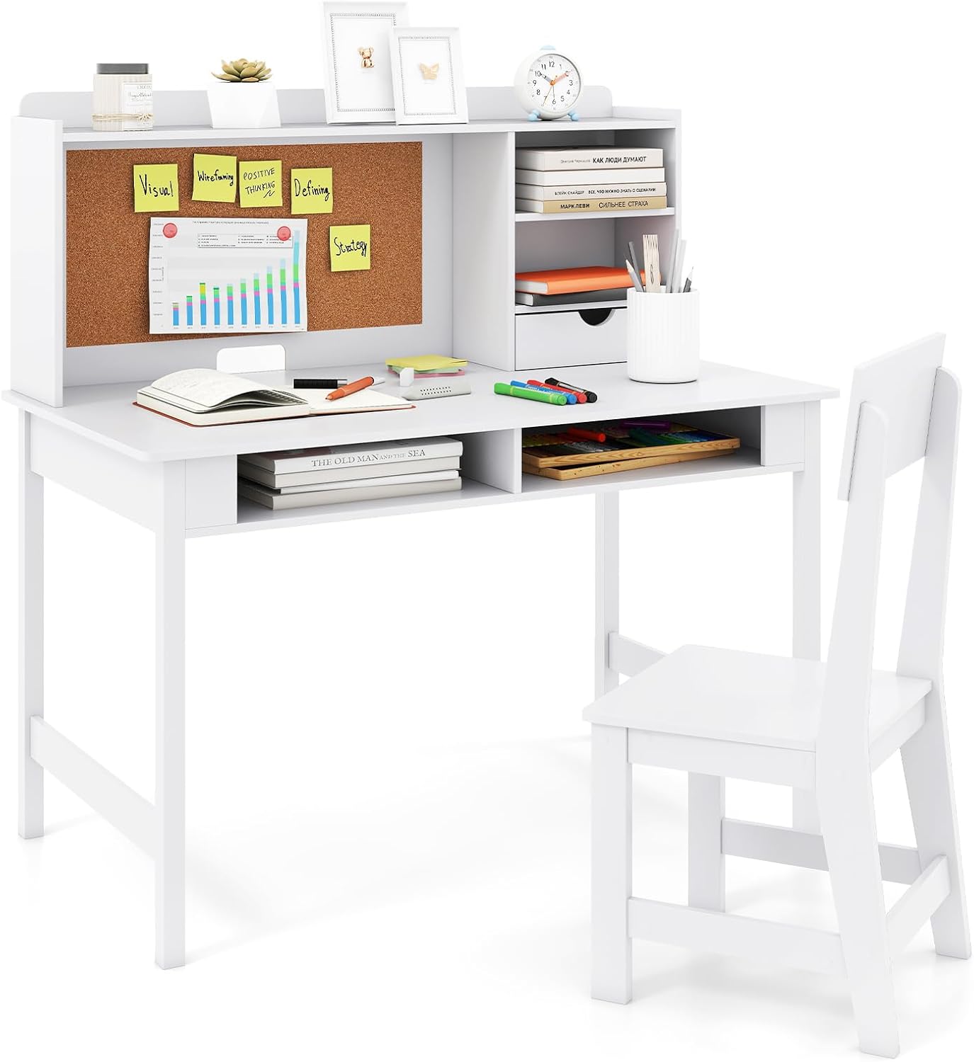 Kids Study Desk and Chair Set Wooden Students Writing Table