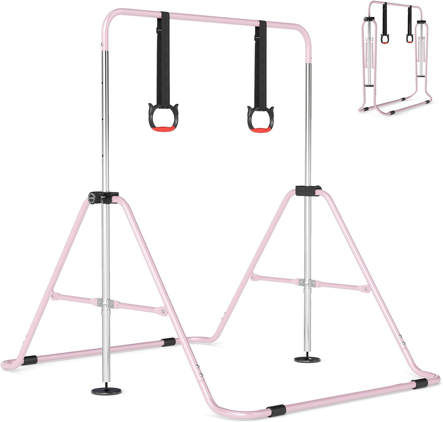 Folding Gymnastics Bar, Height Adjustable Horizontal Kip Bars with Anti-slip Base