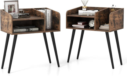 2-Tier Mid Century Modern Nightstand with Open Shelves