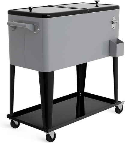 80-Quart Rolling Ice Chest Beverage Cooler Cart with Shelf