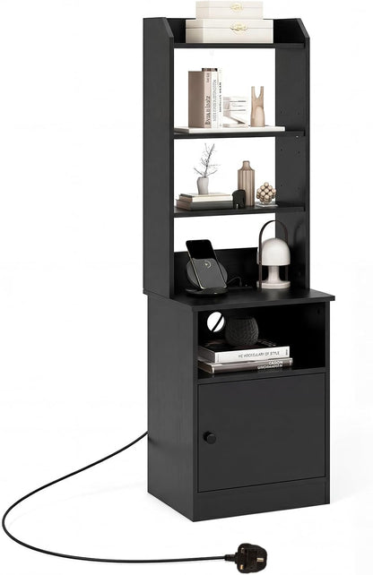 6-Tier Nightstand with Charging Station Bedside Tables Tall Night Stands