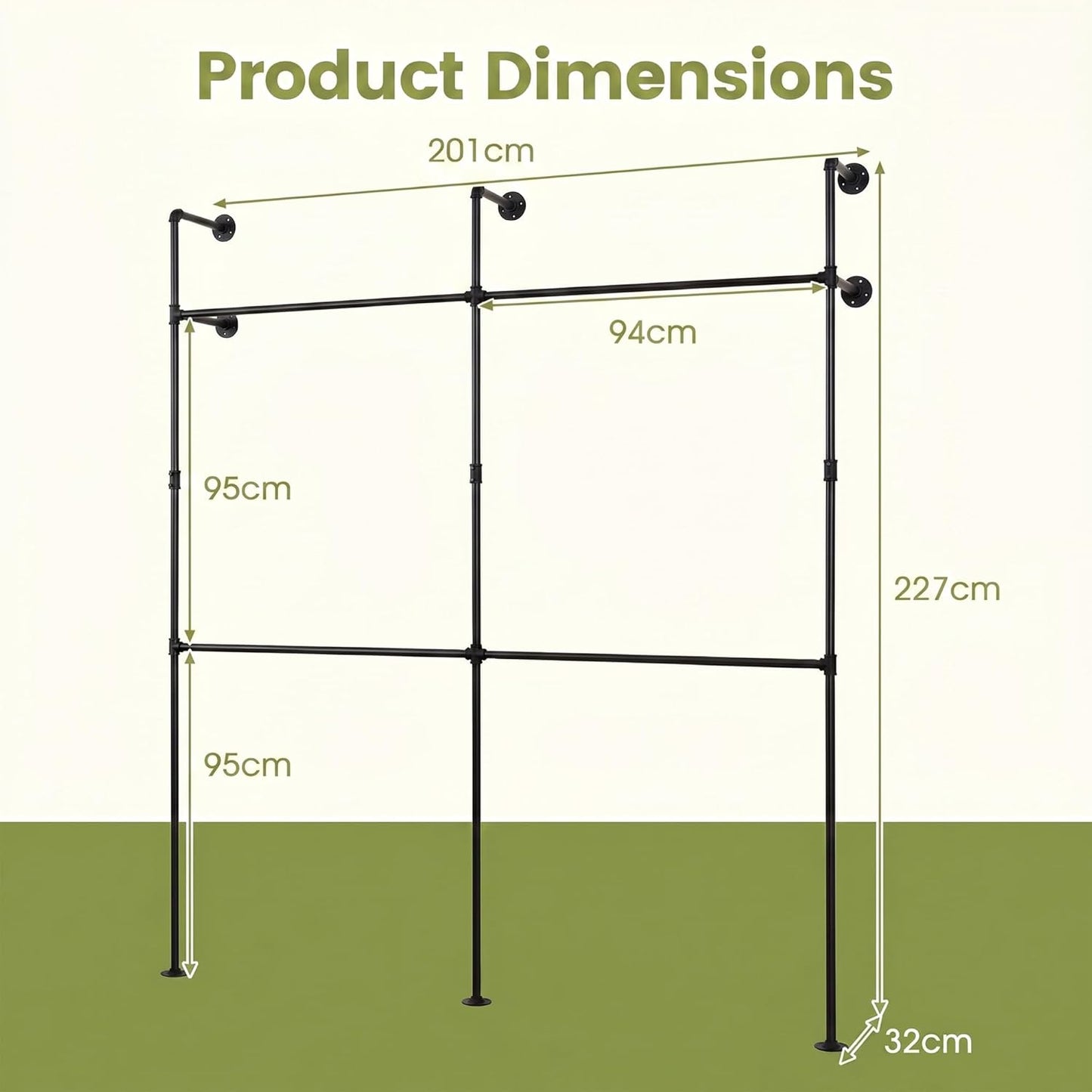 Telescopic Clothes Rail, 2-Tier Walk-in Closet System Open Wardrobe Organiser with 2/4 Hanging Rails
