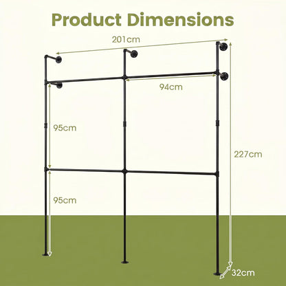 Telescopic Clothes Rail, 2-Tier Walk-in Closet System Open Wardrobe Organiser with 2/4 Hanging Rails