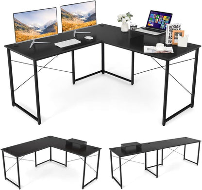 Reversible L-Shaped Desk with Built-in Power Strip and Removable Host Stand