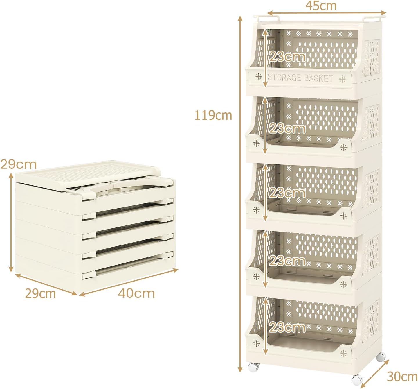 3/4/5/6 Tier Rolling Laundry Basket with Wheels and Handles for Laundry Room