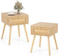 Boho Bedside Table with Hand-woven Rattan Decoration