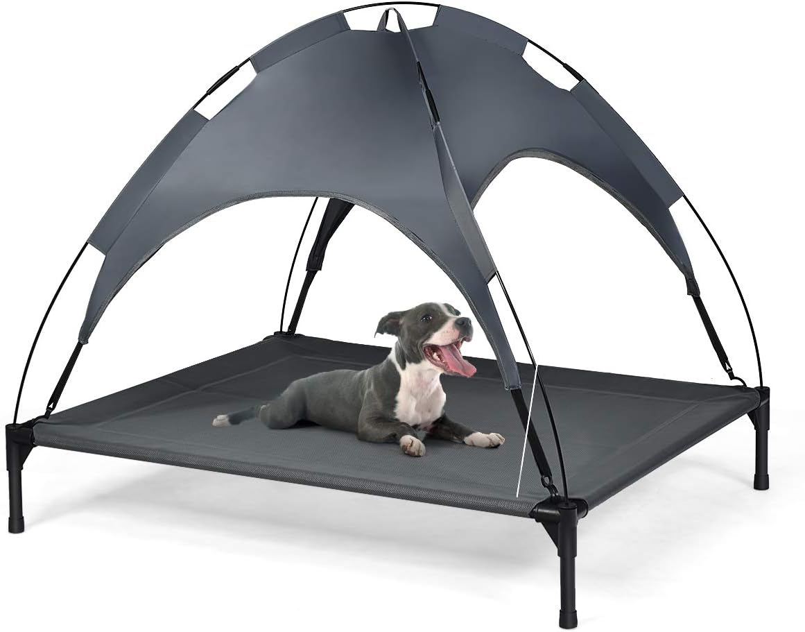 Steel Frame Elevated Pet Cot with Removable Canopy