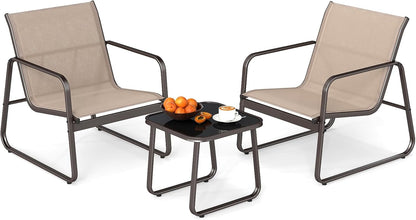 3-Piece Patio Bistro Set with Tempered Glass Table
