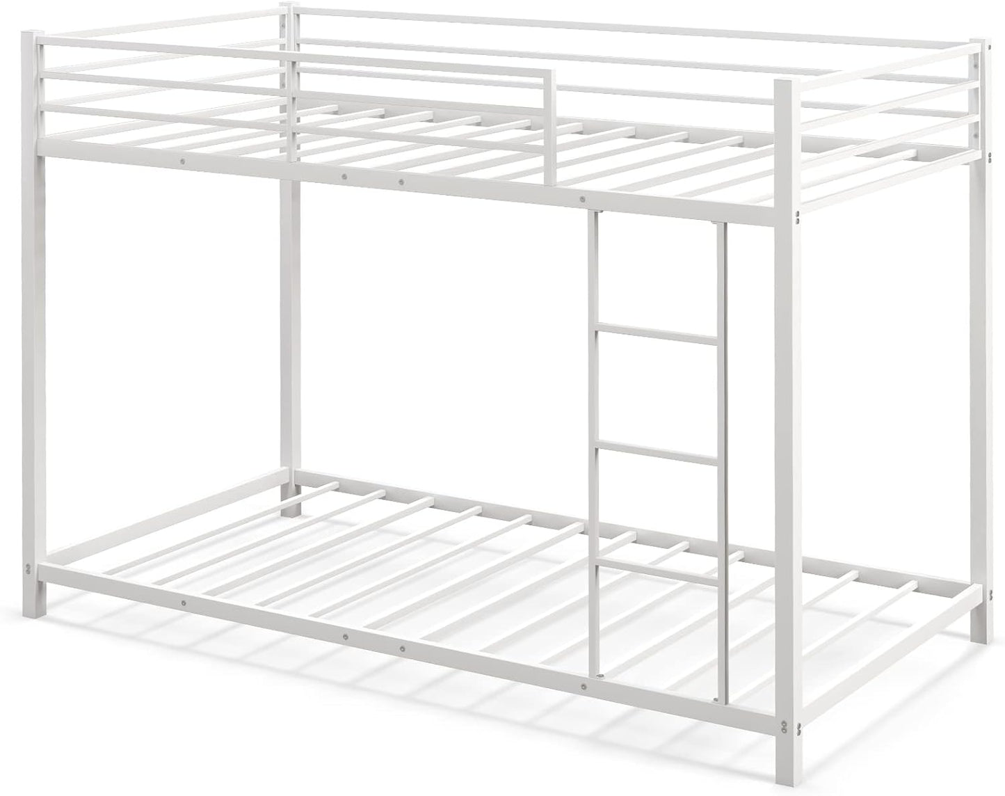 Metal Bunk Bed, Single over Single Loft Bed Frame with Ladder and Safety Guardrail