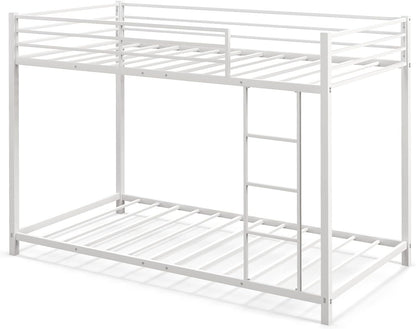 Metal Bunk Bed, Single over Single Loft Bed Frame with Ladder and Safety Guardrail