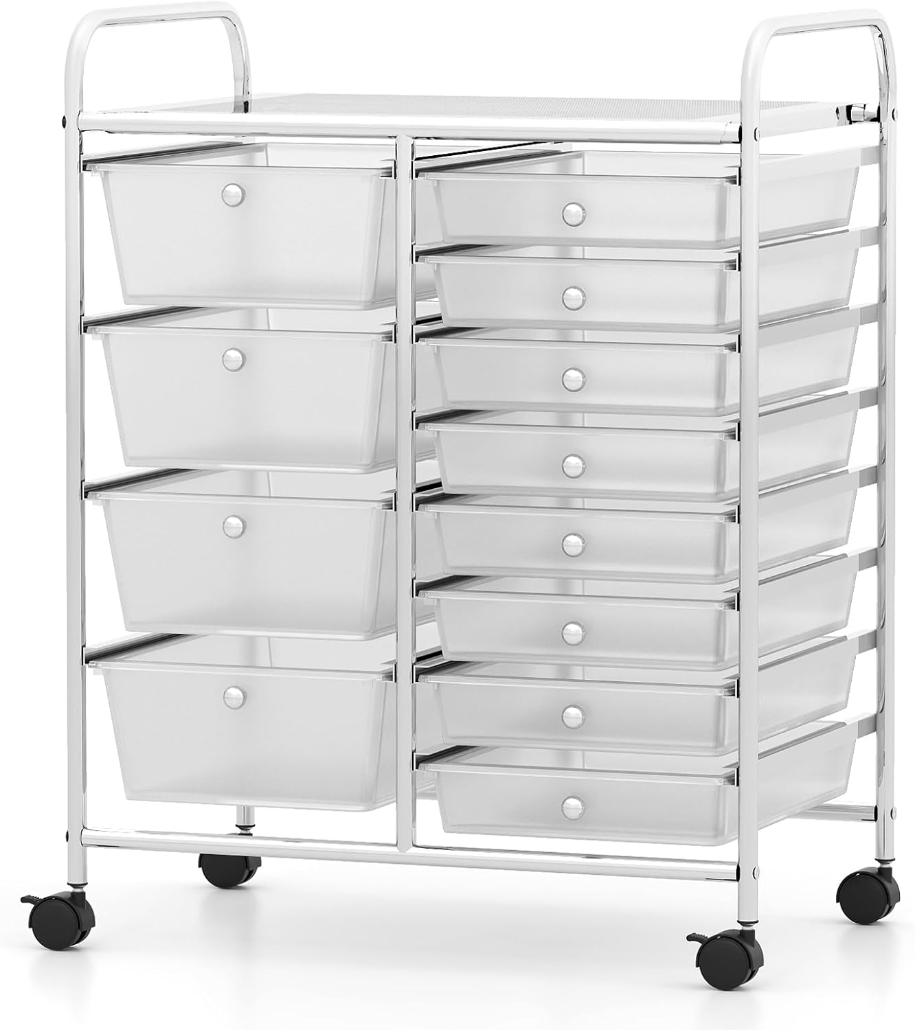 Storage Cart with 2-Size Drawer Rolling Cart Large Countertop Side Handles