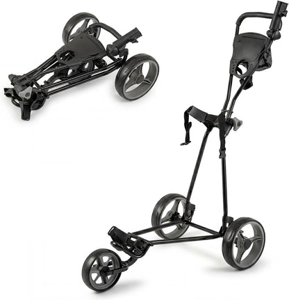 Folding Golf Push Pull Cart, Lightweight 3 Wheels Golfs Trolley with Foot Brake