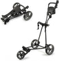 Folding Golf Push Pull Cart, Lightweight 3 Wheels Golfs Trolley with Foot Brake