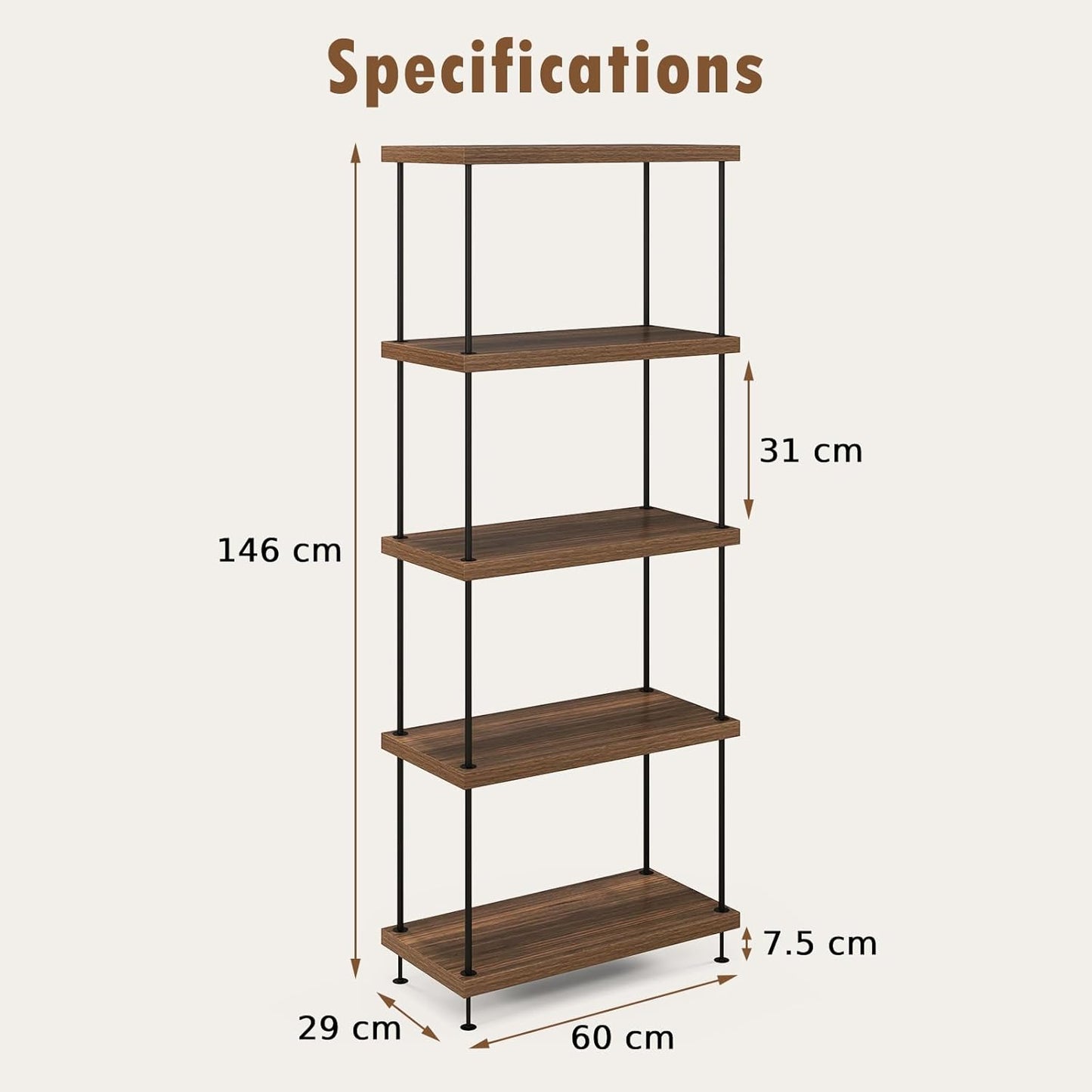 2/3/4/5-Tier Multipurpose Display Rack with Metal Frame for Living Room Home Office