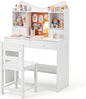 Kids Desk and Chair Set, Wooden Student Study Table with Drawers