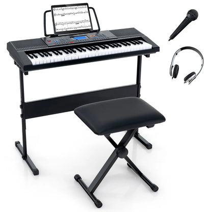 61-Key Portable Electronic Keyboard Piano Set with Stand and Stool
