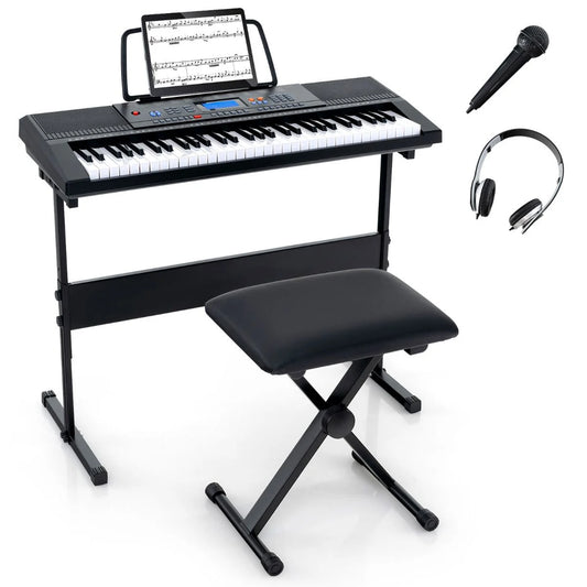 61-Key Portable Electronic Keyboard Piano Set with Stand and Stool