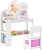 Kids Vanity with Lights Princess Vanity Table and Chair Set with 2 Drawers
