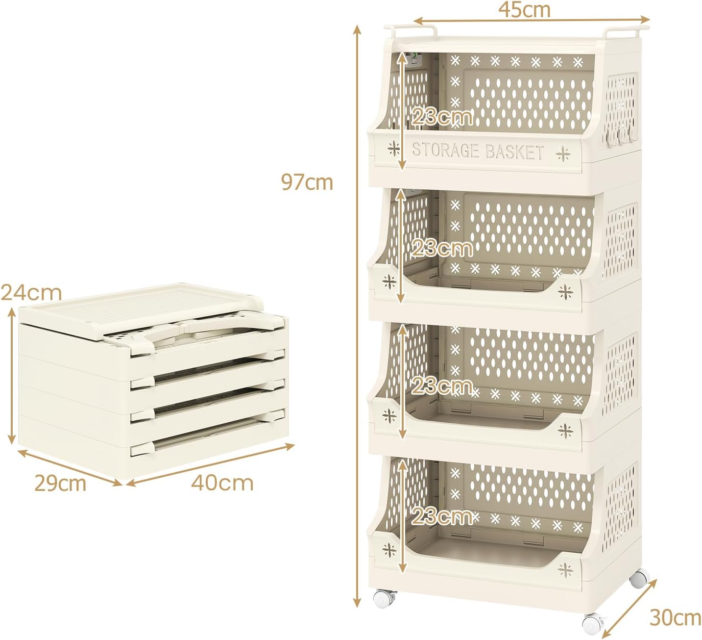 3/4/5/6 Tier Rolling Laundry Basket with Wheels and Handles for Laundry Room