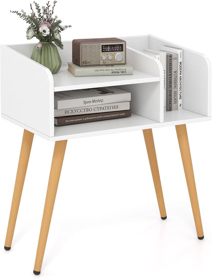 2-Tier Mid Century Modern Nightstand with Open Shelves