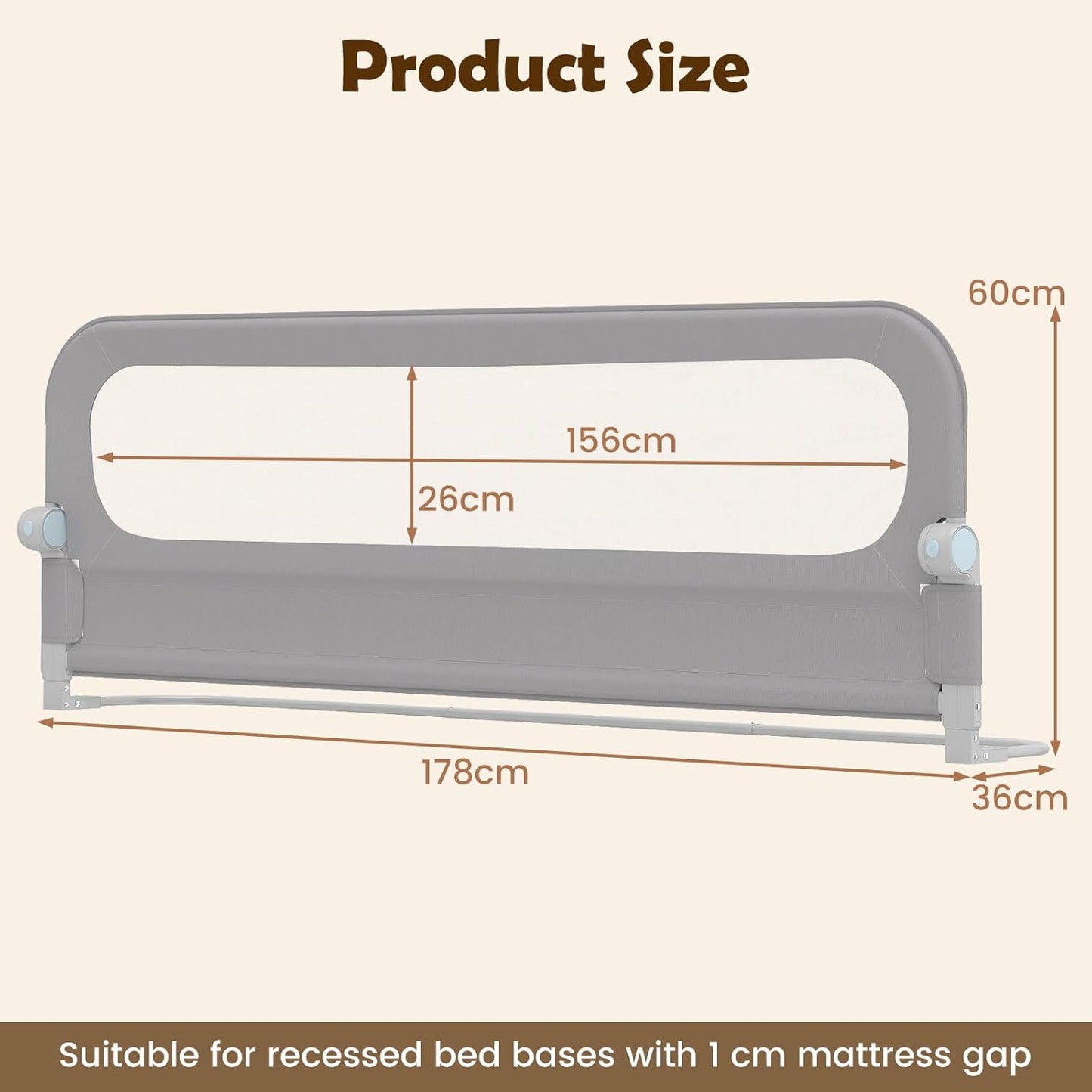 80/120/148/178/198 cm Long Adjustable Baby Bed Rail Guard with Extra Buckle
