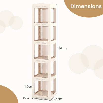4/5/6-Tier Foldable Rotating Bookshelf, 360° Spinning Bookcase Tower with Swivel Base