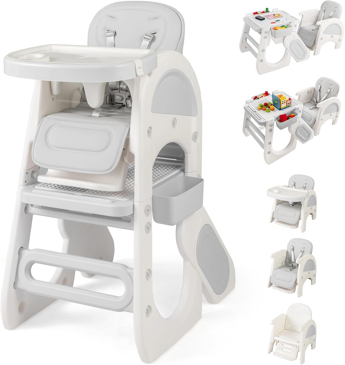 Convertible Baby High Chair with Double-layer Tray and Adjustable Backrest
