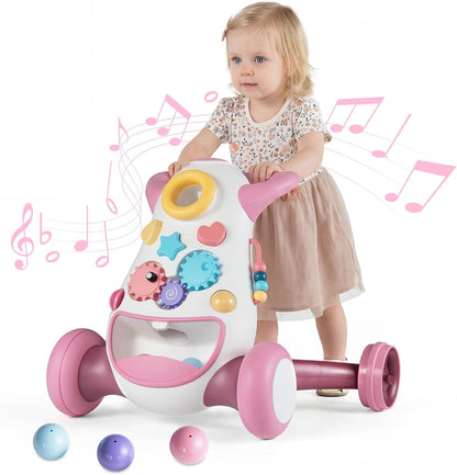 2 in 1 Montessori Baby Walker, Sit to Stand Learning Walkers with Adjustable Rear Wheel