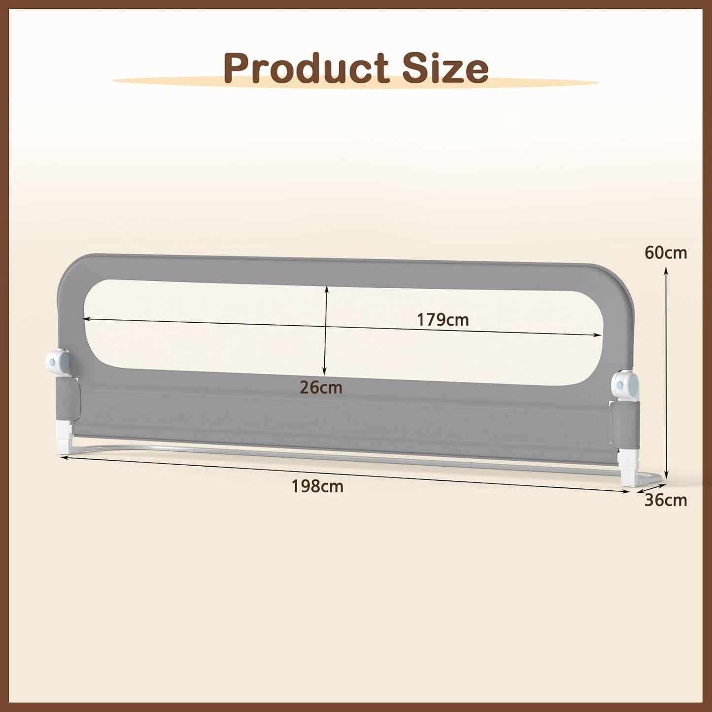 80/120/148/178/198 cm Long Adjustable Baby Bed Rail Guard with Extra Buckle