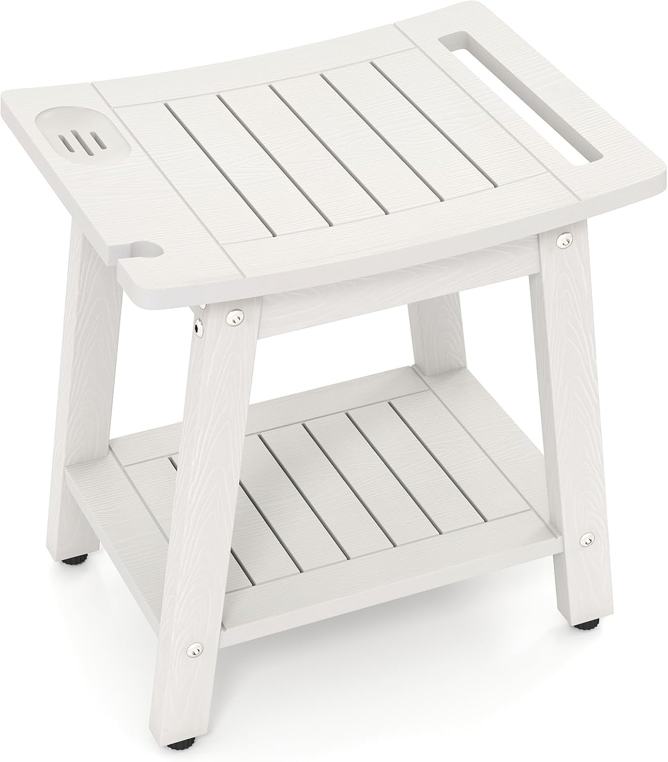 HIPS Slatted Spa Bath Stool Seat with Storage Shelf