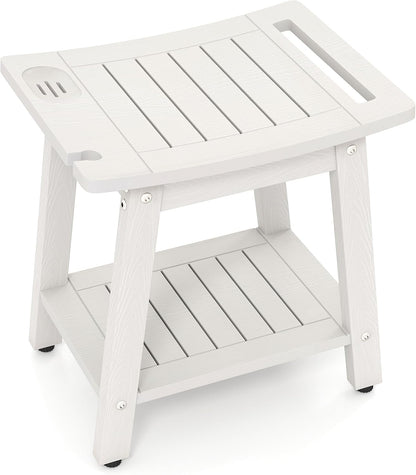 HIPS Slatted Spa Bath Stool Seat with Storage Shelf