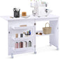 2-in-1 Rolling Folding Sewing Table with Storage Shelves and Lockable Casters