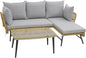 3 Pieces L Shaped Patio Conversation Set with Cushions & Tempered Glass Table