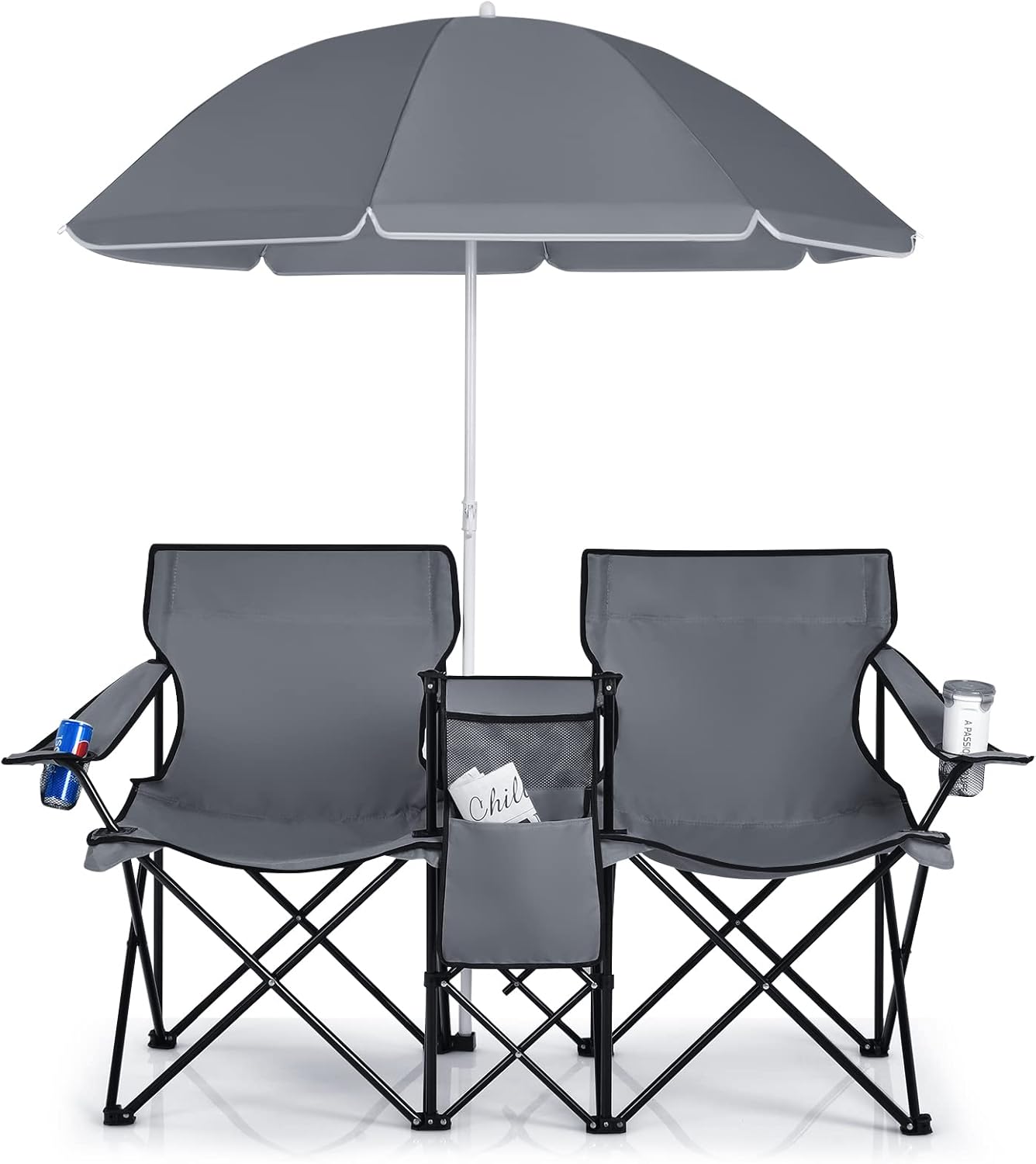 Portable Folding Loveseat with Umbrella & Carrying Bag
