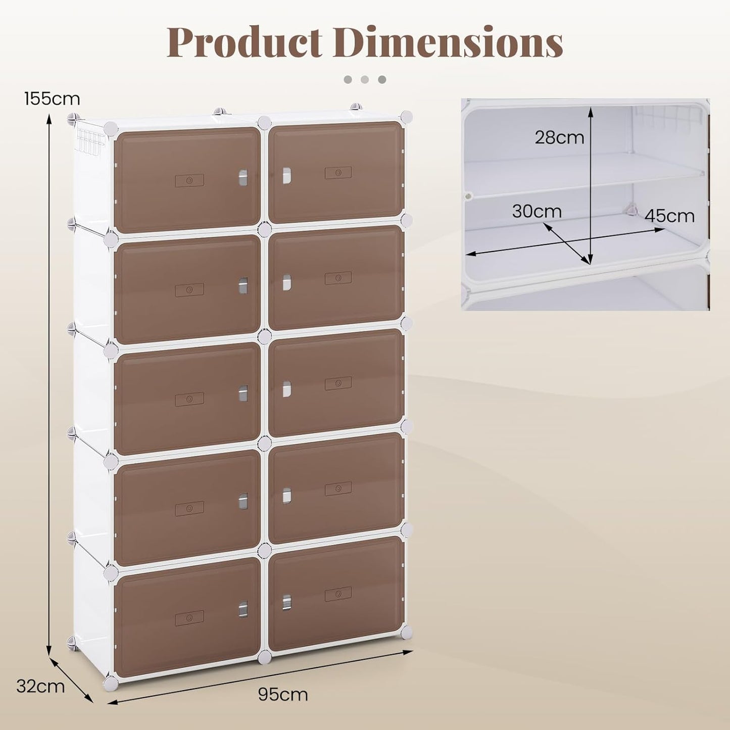 6/8/10 Tier Shoe Storage Cabinet with Removable Shelves