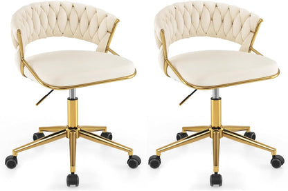 Modern Desk Chair, Height Adjustable Swivel Upholstered Computer Chair Leisure Vanity Seat with Wheels