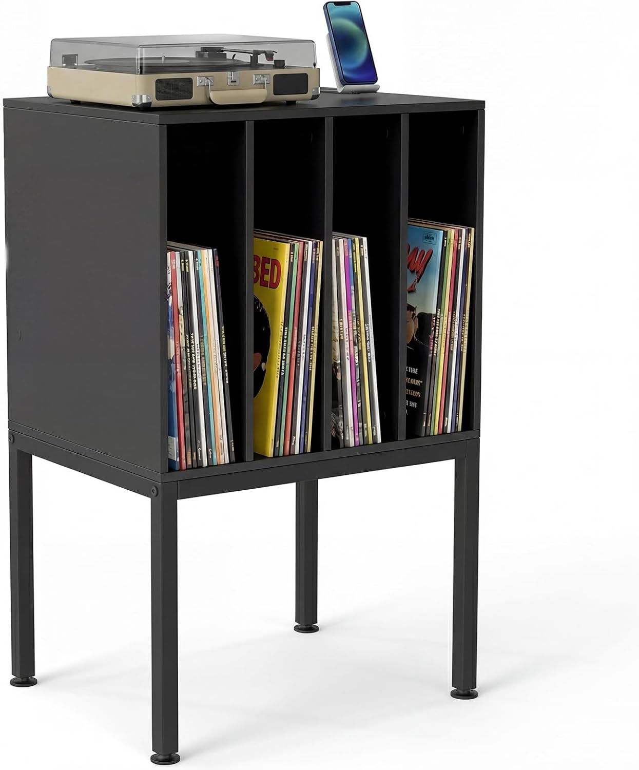 Record Player Stand, Turntable Stand End Sofa Side Table with 4 Vinyl Display Shelves