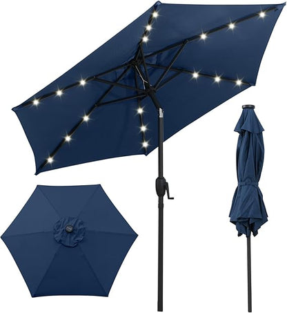 2.3M Outdoor Heavy Duty Umbrella with 18 LED Lights, Push Button Tilt