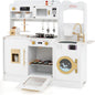 Kids Wooden Kitchen, Pretend Play Kitchen with Light, Sound, Sink & Faucet
