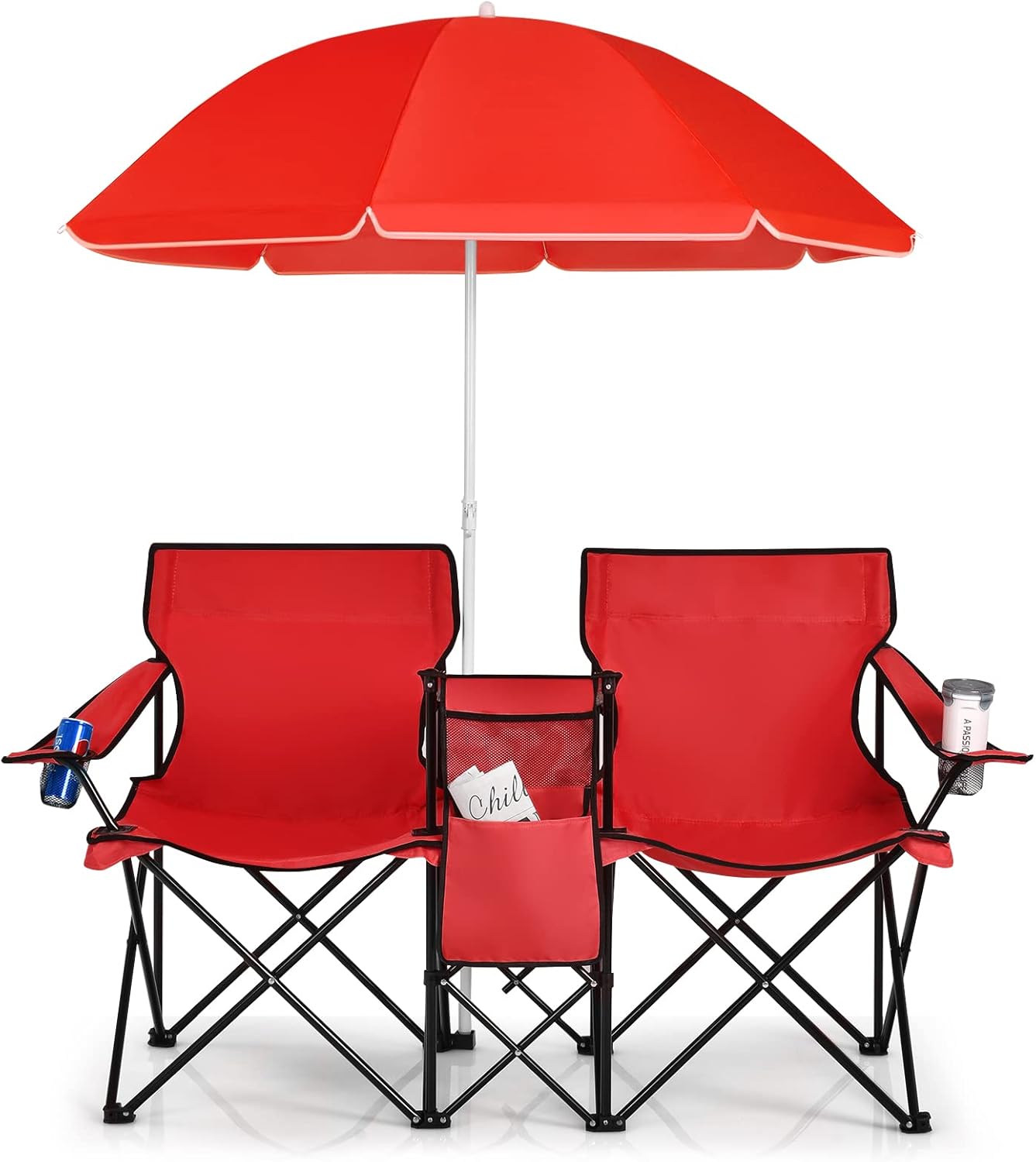Portable Folding Loveseat with Umbrella & Carrying Bag
