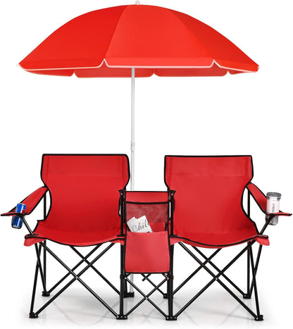 Portable Folding Loveseat with Umbrella & Carrying Bag