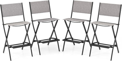 Portable Folding Patio Chairs Set of 4 with Curved Backrest & Footrest