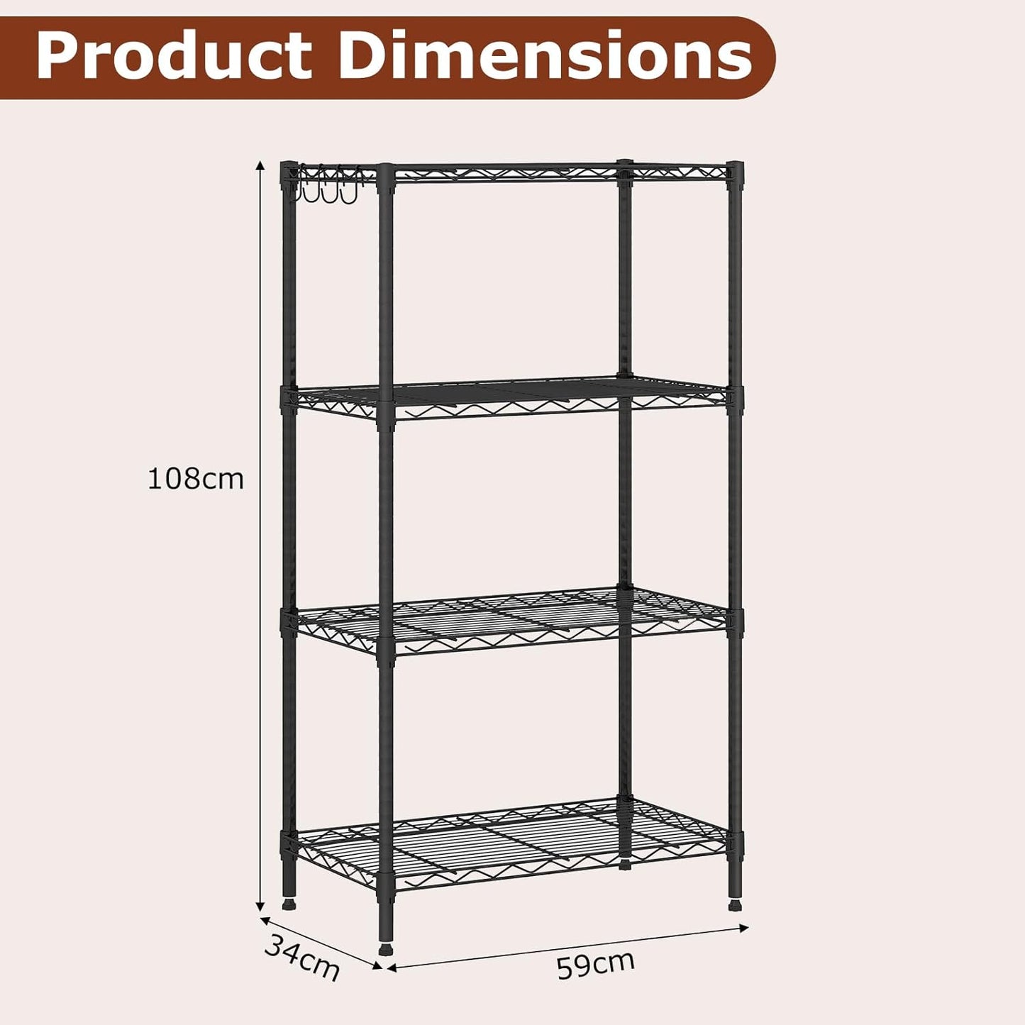 3/4/5/6-Tier Wire Shelving Unit Adjustable Metal Storage Shelves with V-shaped Shelving Rack